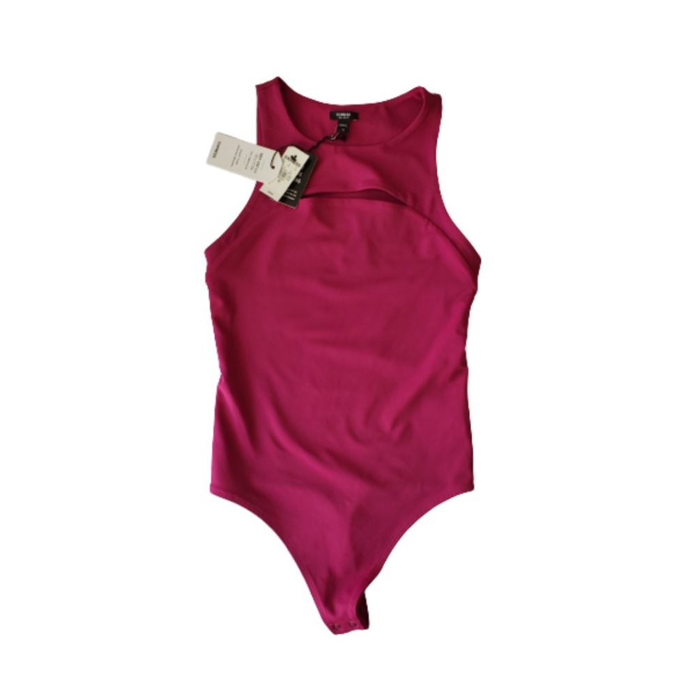 NWT Express Body Contour Sleeveless High Neck Front Cutout Thong Bodysuit Top XS